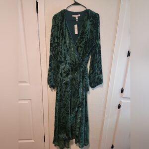 Anthropologie Hutch Long Sleeve Velvet Wrap Maxi Dress Green Xlarge